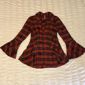 Free People Orange and Blue Plaid Top, size medium